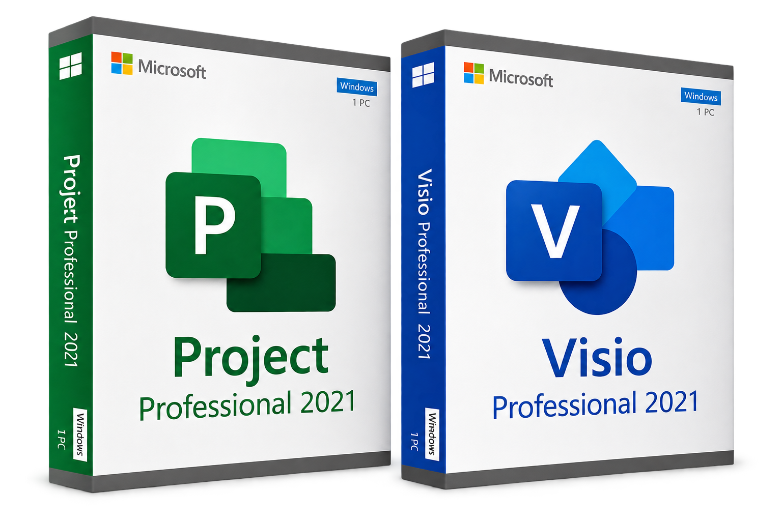 Dúo Microsoft Project Professional 2021 y Microsoft Visio Professional 2021