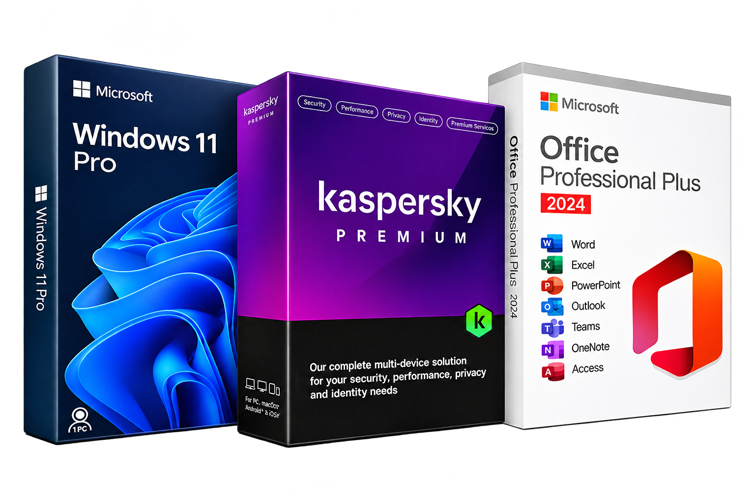Mega Trío Windows 11 Pro Office 2024 LTSC y Kaspersky Premium Original en Perú