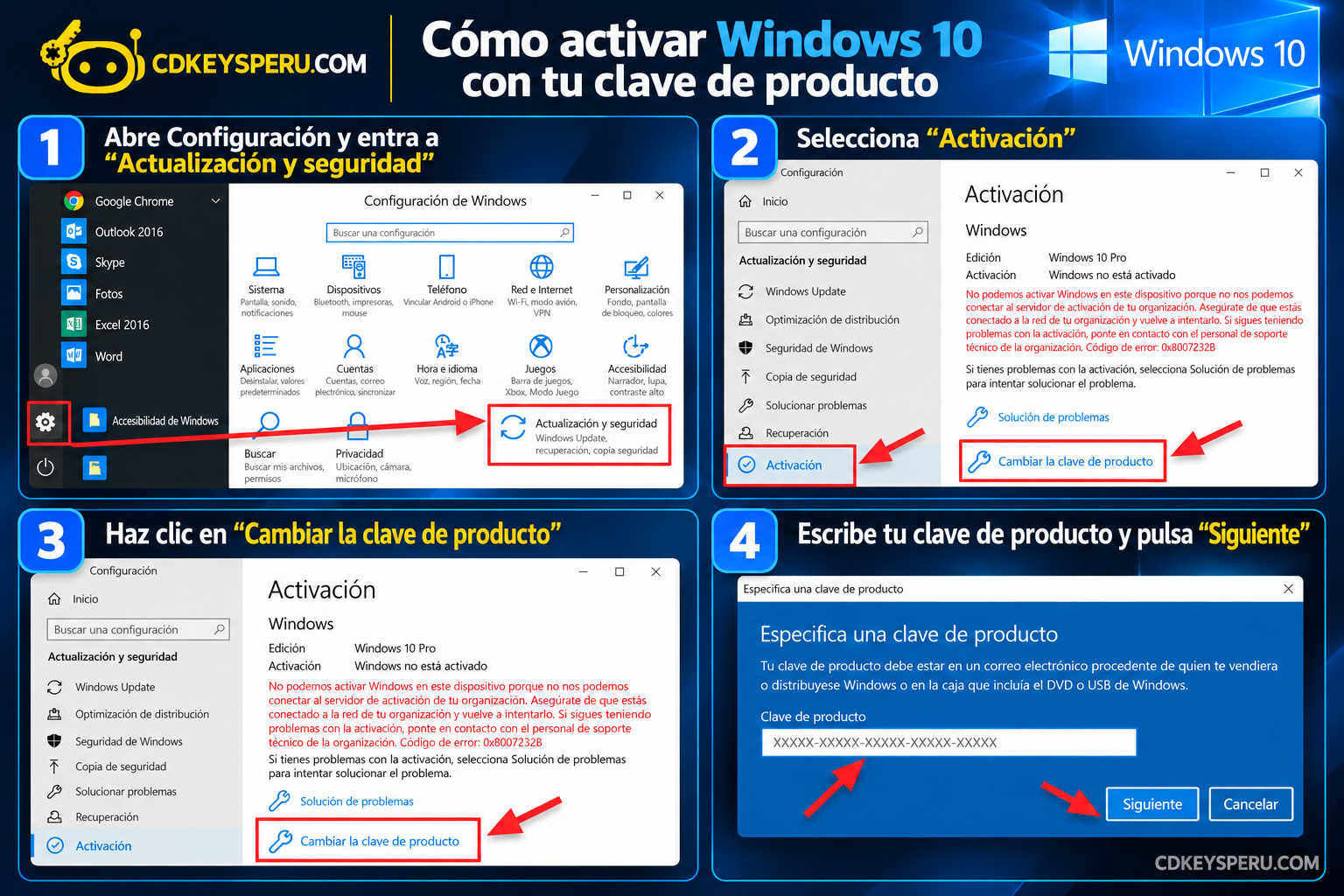 Pasos para activar Windows 10 desde Configuración y cambiar la clave de producto